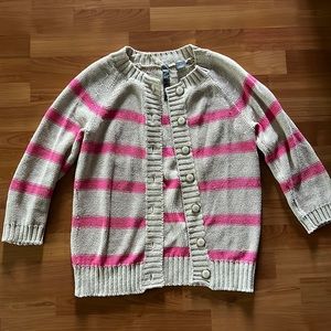 Pink & Tan Striped Cardigan with Gold Buttons